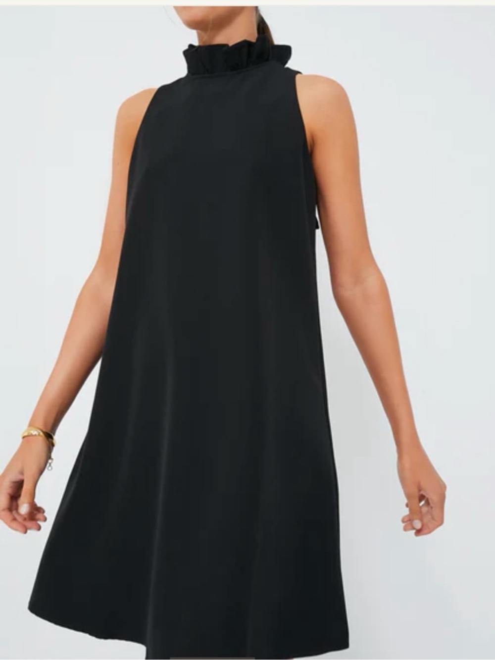 Tuckernuck Black Blythe Classic Ruffle-Neck Sleeveless Dress